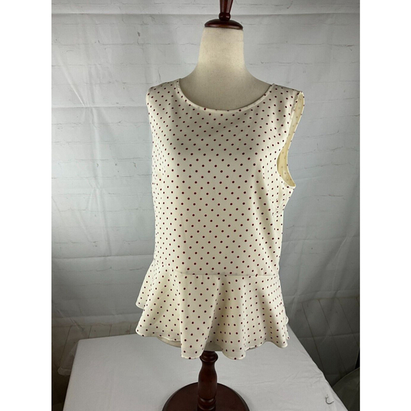 Women’s Talbots Polka Dot Peplum Blouse Petite Size 12P Ivory Sleeveless Lined - Picture 1 of 3